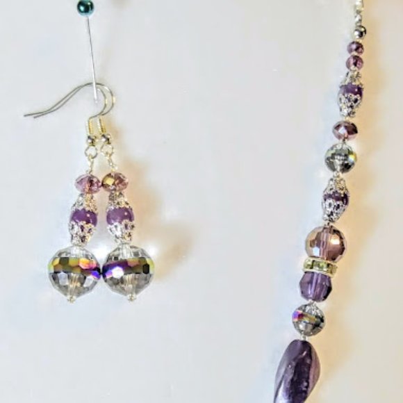 AMETHYST& PURPLE FLUORITE*LARIAT/Y STYLE NECKLACE & EARRINGS. - Picture 3 of 6